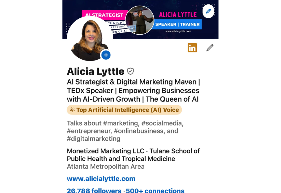 Alicia Lyttle Receives Prestigious Top Artificial Intelligence Voice Badge on LinkedIn