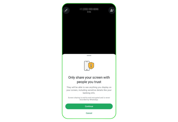 Meta adds screen-share warning and AI scam detection to WhatsApp and Messenger