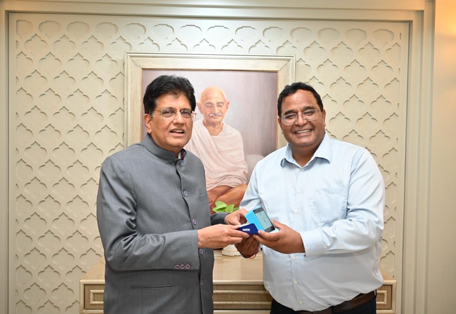 Vijay Shekhar Sharma presents Made-in-India AI Soundbox to Piyush Goyal, strengthens Atmanirbhar Bharat vision