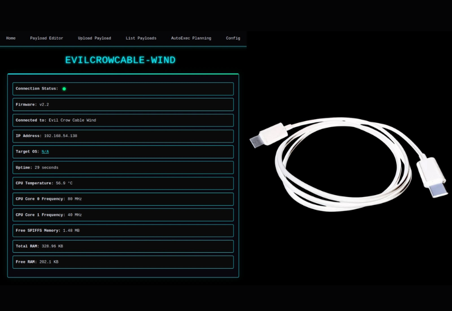 Evil Crow Cable Wind exposes how a simple charging cable can be turned into a powerful hacking tool