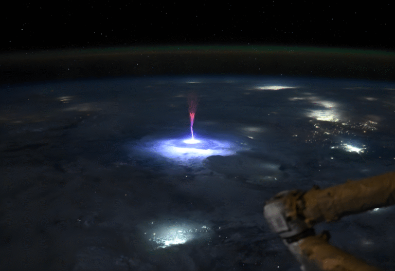 International Space Station observations reveal rare lightning phenomena occurring 55 miles above Earth’s storms