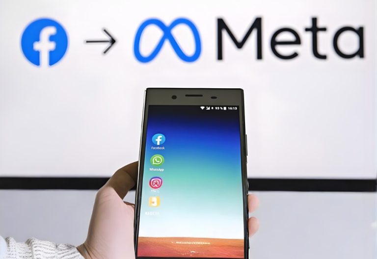 Smartphone displaying Meta apps as content moderation system flags posts automatically.